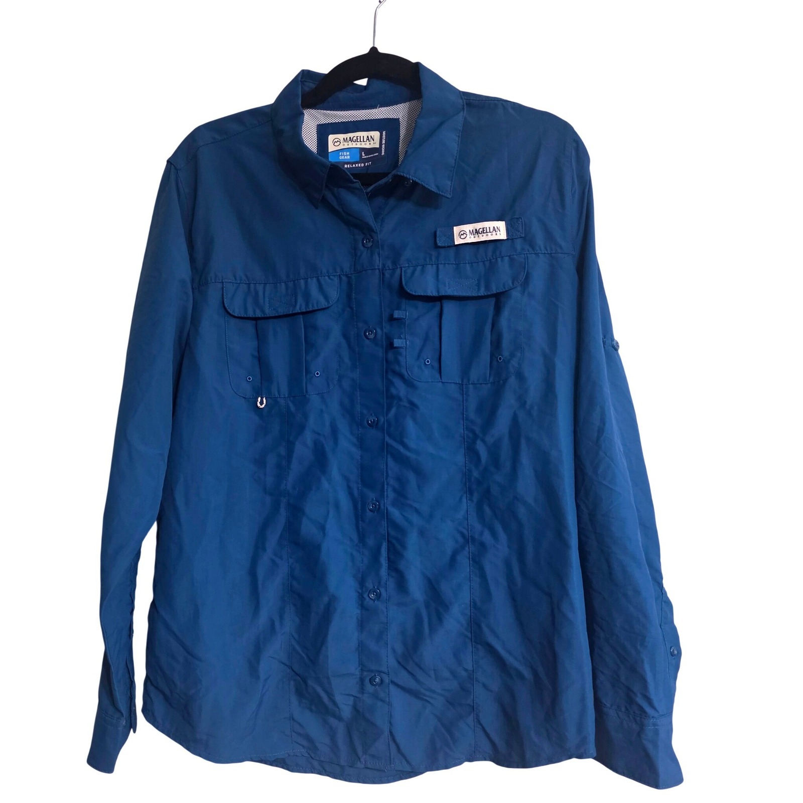 Magellan Outdoors Women's Relaxed Fit Long Sleeve Fishing Shirt Blue Size L